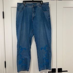 Jeans with Blue Beaded Embroidery 18W Inseam 30”